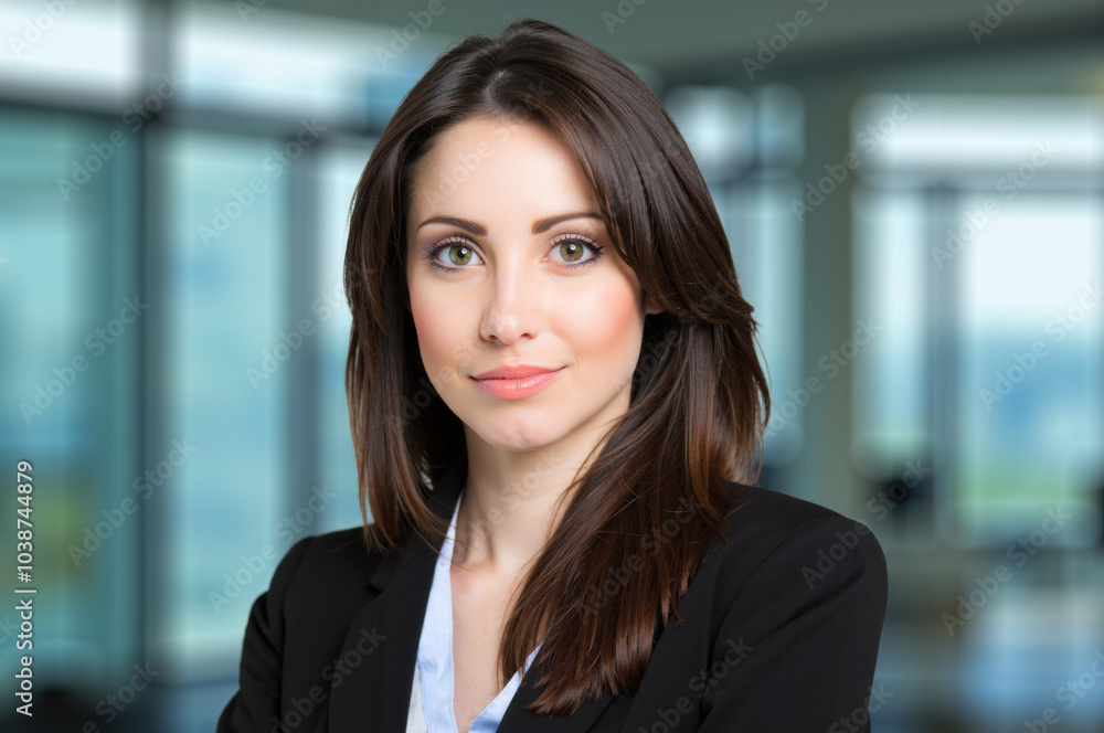 Businesswoman smiling in modern office building Businesswoman smiling in modern office building
