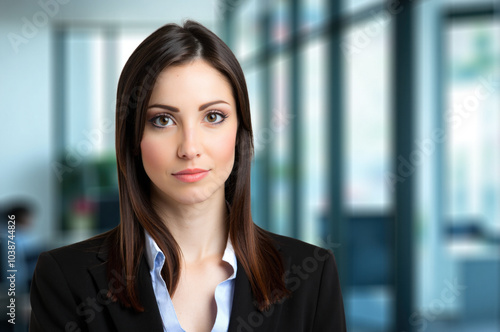 Confident businesswoman posing in modern office building