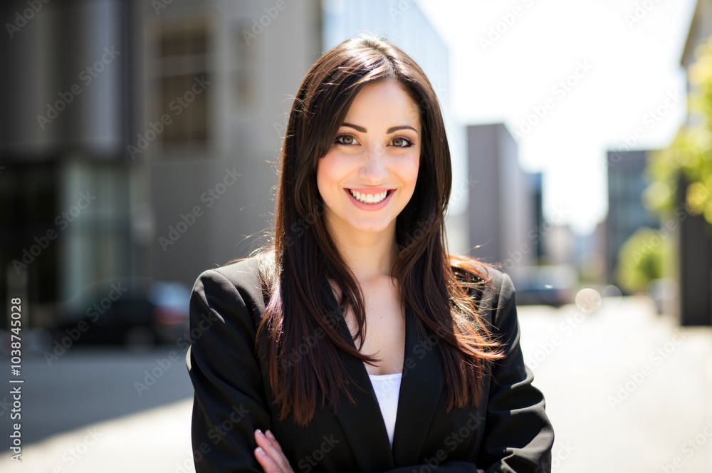 Young businesswoman smiling with folded arms in the city Young businesswoman smiling with folded arms in the city