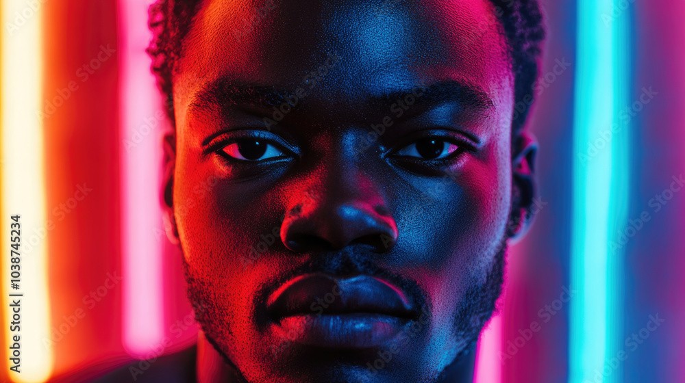 A face basking in the glow of vibrant neon stripes creates an intense and mysterious aura, offering a profound sense of contemporary urban aesthetics and mood. A face basking in the glow of vibrant neon stripes creates an intense and mysterious aura, offering a profound sense of contemporary urban aesthetics and mood.