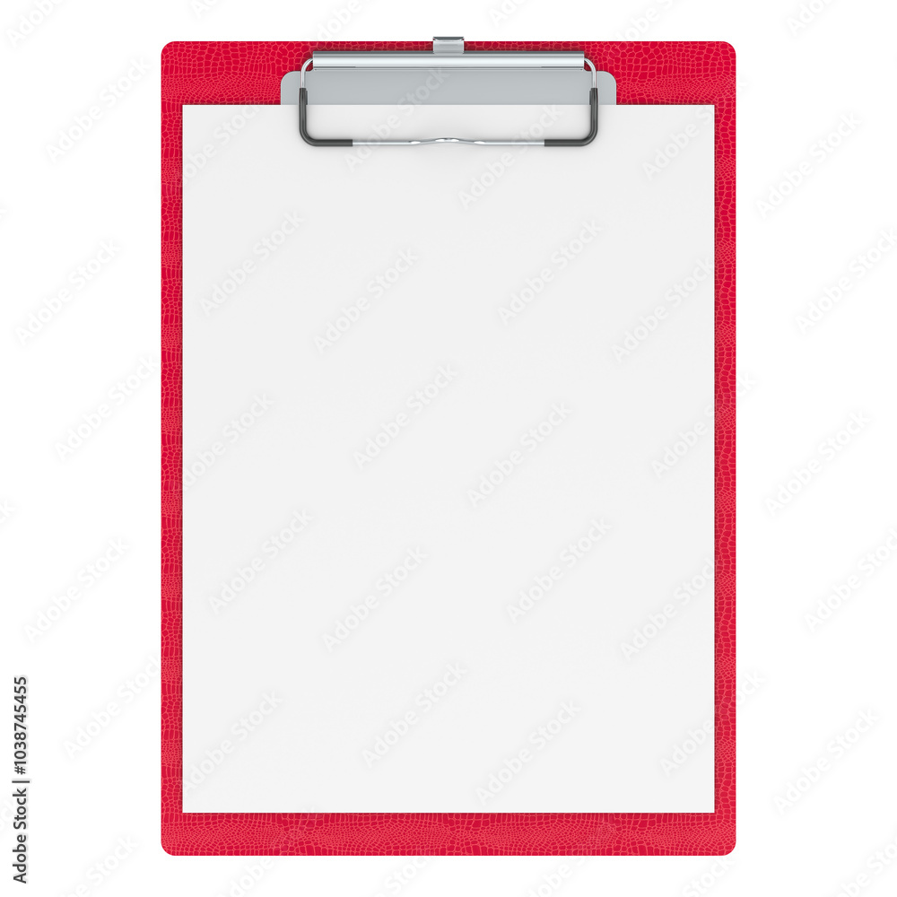Red Clipboard with blank A4 paper mockup, front view. 3D rendering isolated on transparent background Red Clipboard with blank A4 paper mockup, front view. 3D rendering isolated on transparent background