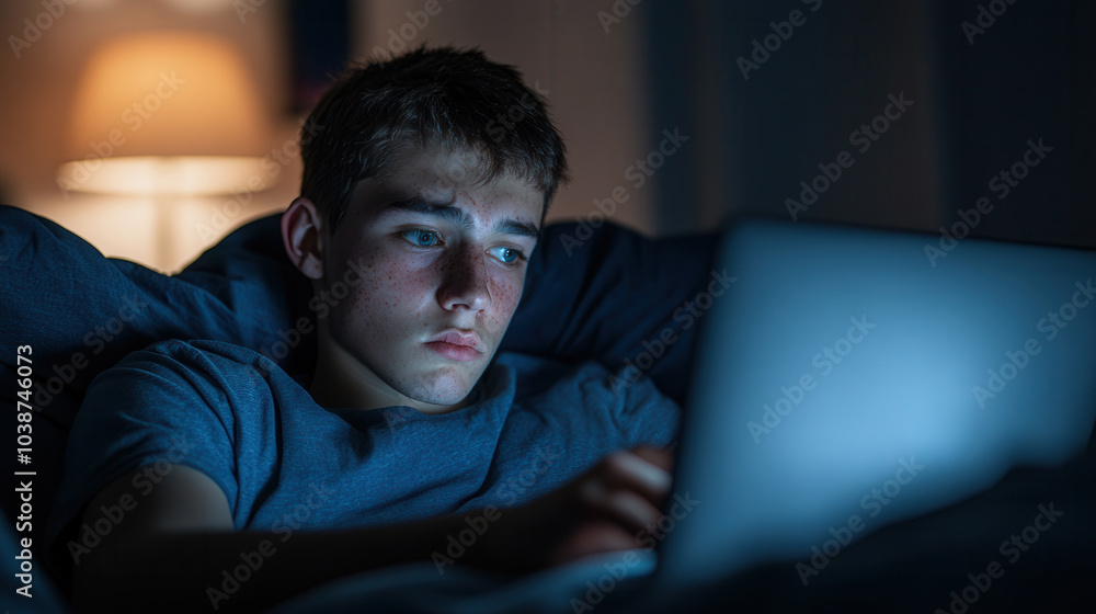 Young Employee Working Late at Laptop in Dim Light Young Employee Working Late at Laptop in Dim Light