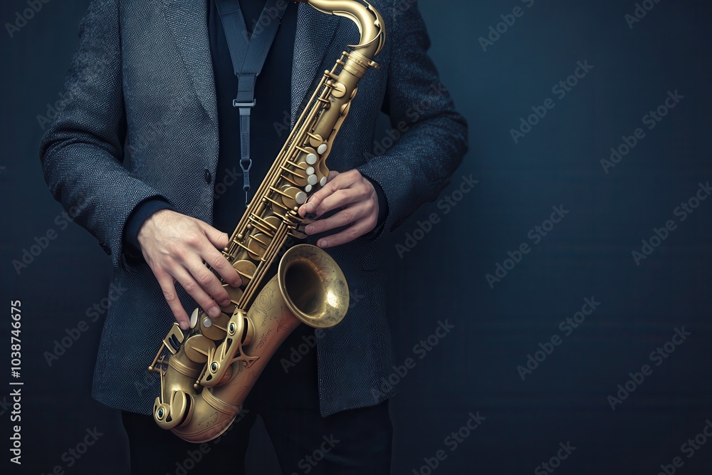 Obraz premium Musician Holding a Saxophone Portrait