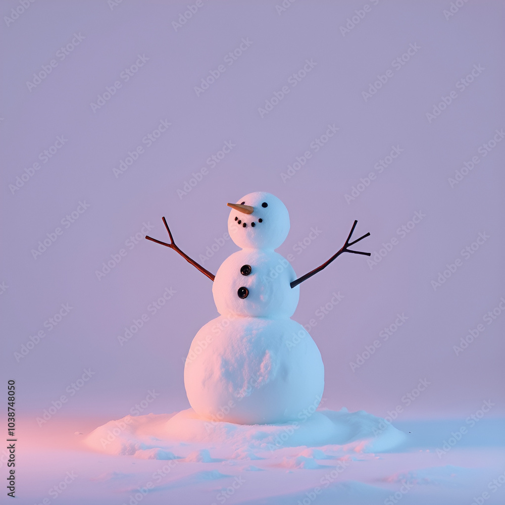 Obraz premium cute snowman on minimal background, simple style 