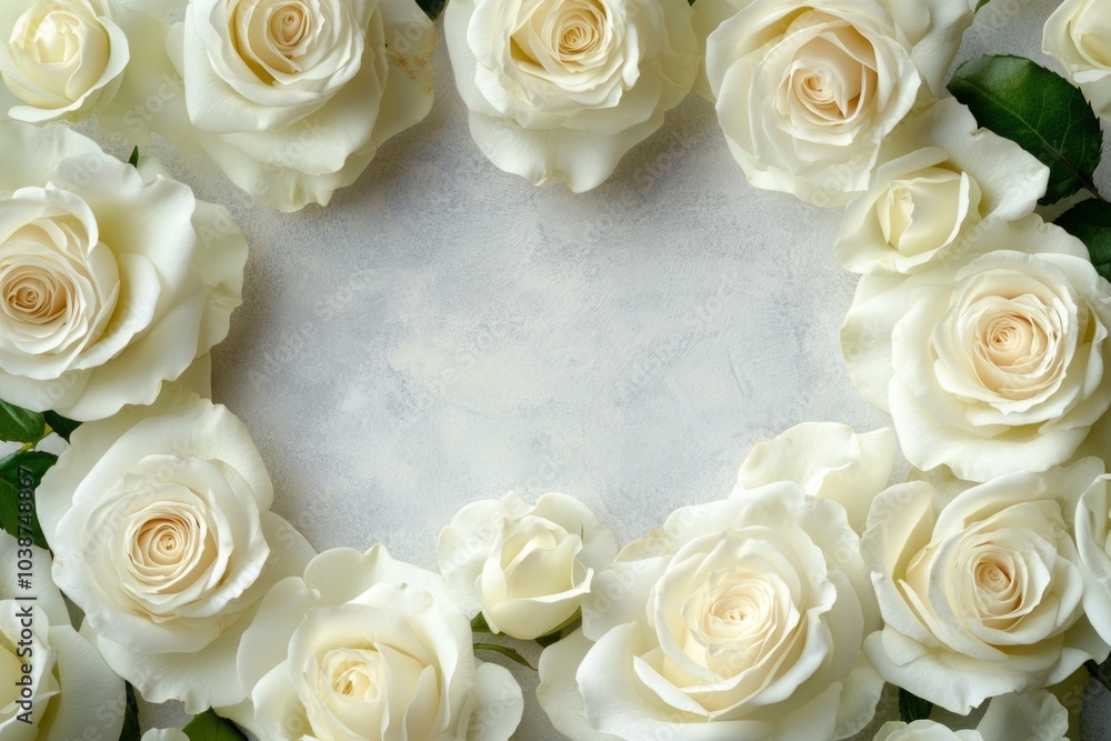 Obraz premium Delicate white roses forming a frame on white background