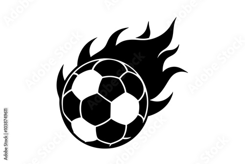 Soccer ball in flames silhouette | isolated vector silhouette illustration on white background