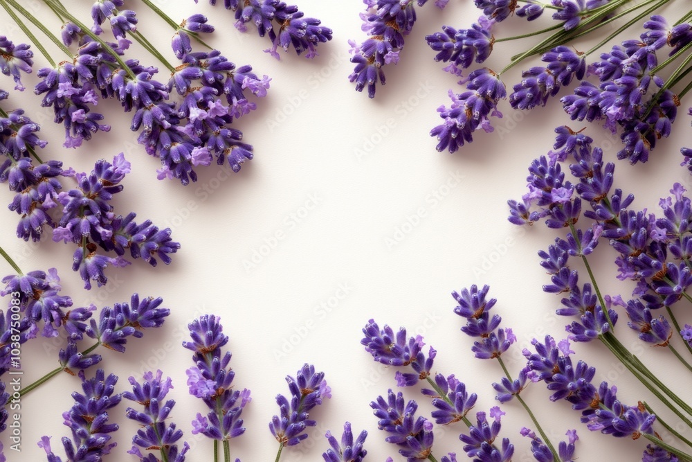 Lavender flowers making a frame on a pastel purple background Lavender flowers making a frame on a pastel purple background