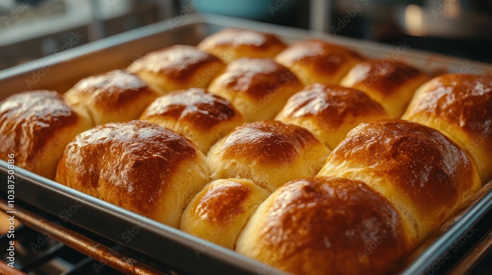 Freshly baked golden rolls arranged neatly on a tray, ready to be served. Freshly baked golden rolls arranged neatly on a tray, ready to be served.