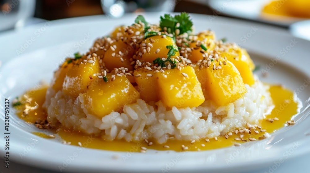 Creamy Rice with Fresh Mango and Sesame Topping Creamy Rice with Fresh Mango and Sesame Topping