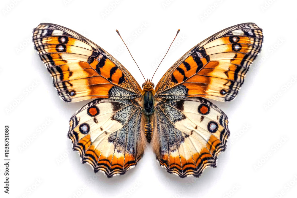 Obraz premium Beautiful colorful butterfly spreading its wings on white background