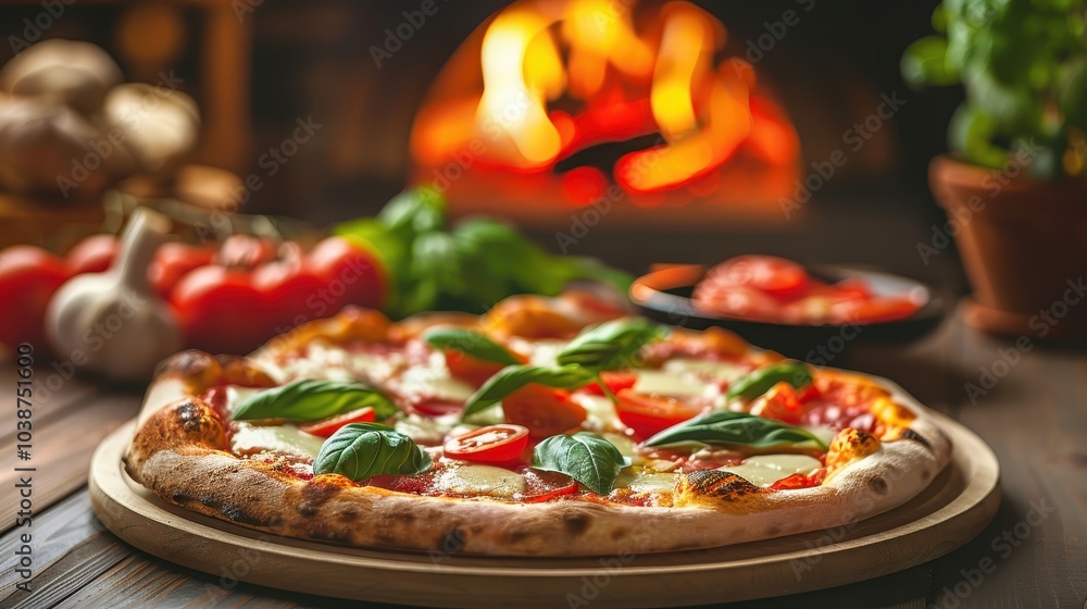 Rustic Pizza with Fresh Basil and Mozzarella Rustic Pizza with Fresh Basil and Mozzarella