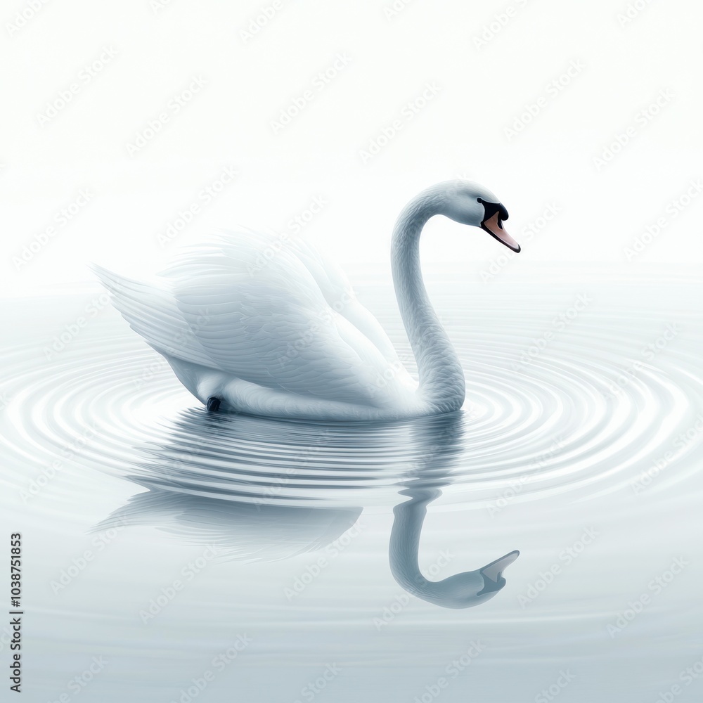 A serene white swan glides gracefully on calm water, creating gentle ripples. A serene white swan glides gracefully on calm water, creating gentle ripples.