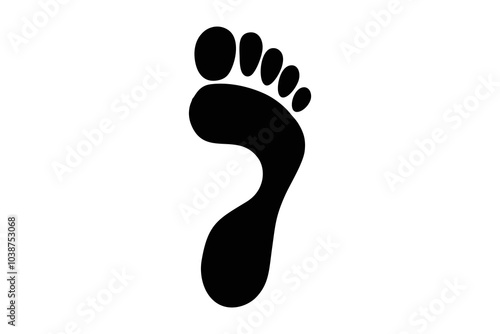 Footprint, silhouette, foot, toes, sole, barefoot, podiatry, orthopedics, stride, gait, walking, stepping, imprint, track, trace, mark, impression, shape, outline, human, anatomy, body part, black, wh