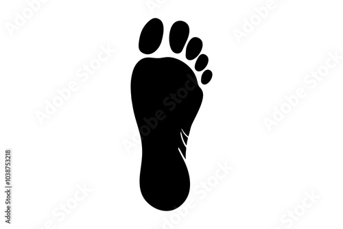 Footprint, silhouette, foot, toes, sole, barefoot, podiatry, orthopedics, stride, gait, walking, stepping, imprint, track, trace, mark, impression, shape, outline, human, anatomy, body part, black, wh