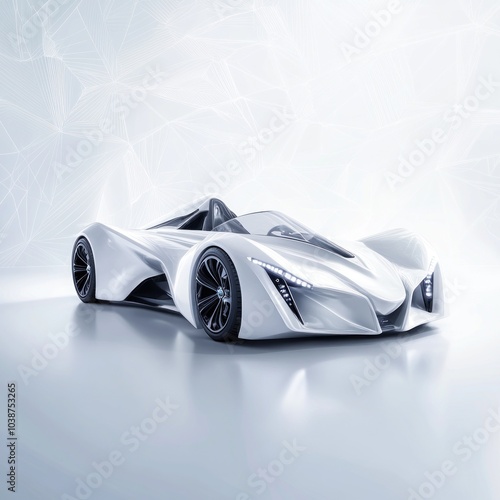 A futuristic white sports car with a sleek design, showcasing advanced automotive technology.