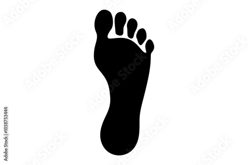 Footprint, silhouette, foot, toes, sole, barefoot, podiatry, orthopedics, stride, gait, walking, stepping, imprint, track, trace, mark, impression, shape, outline, human, anatomy, body part, black, wh