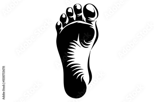 Footprint, silhouette, foot, toes, sole, barefoot, podiatry, orthopedics, stride, gait, walking, stepping, imprint, track, trace, mark, impression, shape, outline, human, anatomy, body part, black, wh