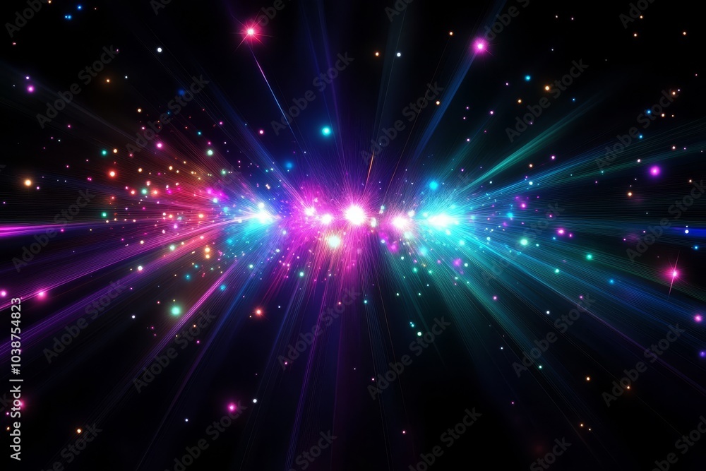 Spectacular fireworks display against a backdrop of holographic light textures. Spectacular fireworks display against a backdrop of holographic light textures.