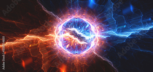 Hot orange and cold blue electrical lightning background