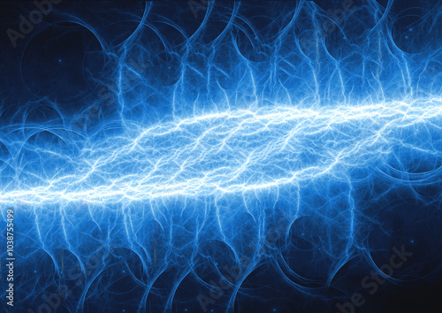Blue fractal lightning background, electrical abstract