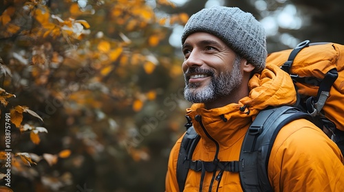 Smiling Man Hiking in Autumn