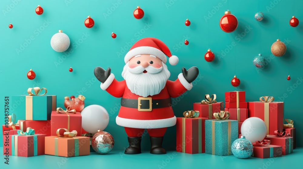 Santa Claus and gifts flat design front view North Pole theme 3D Santa Claus and gifts flat design front view North Pole theme 3D