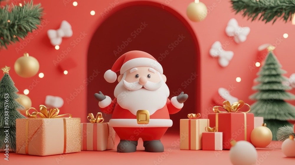 Santa Claus and gifts flat design front view North Pole theme 3D Santa Claus and gifts flat design front view North Pole theme 3D