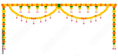 Flower garland decoration toran for Happy Diwali, Dussehra Wedding Invitation Indian Holiday festival background