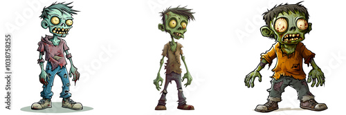 Set of A cartoon zombie character isolated on transparent background (2)
