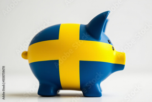 swedish piggy bank cut shape colorful swedish flag photo