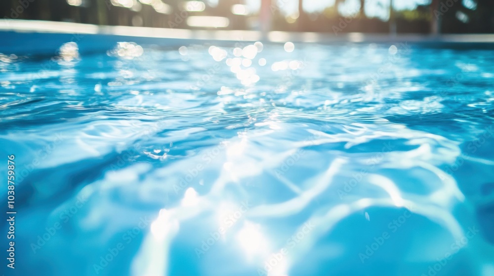 A swimming pool with a focus on the rippling water, outdoor setting with daylight, Abstract style A swimming pool with a focus on the rippling water, outdoor setting with daylight, Abstract style