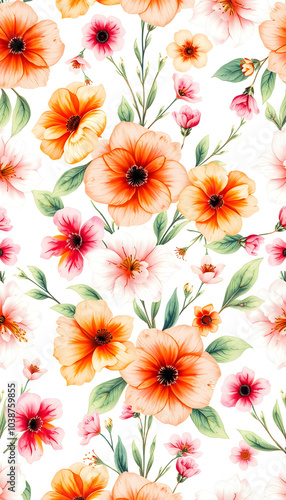 Beautiful seamless floral pattern with watercolor hand drawn gentle summer flowers. Stock illustration. Natural artwork isolated with white highlights, png