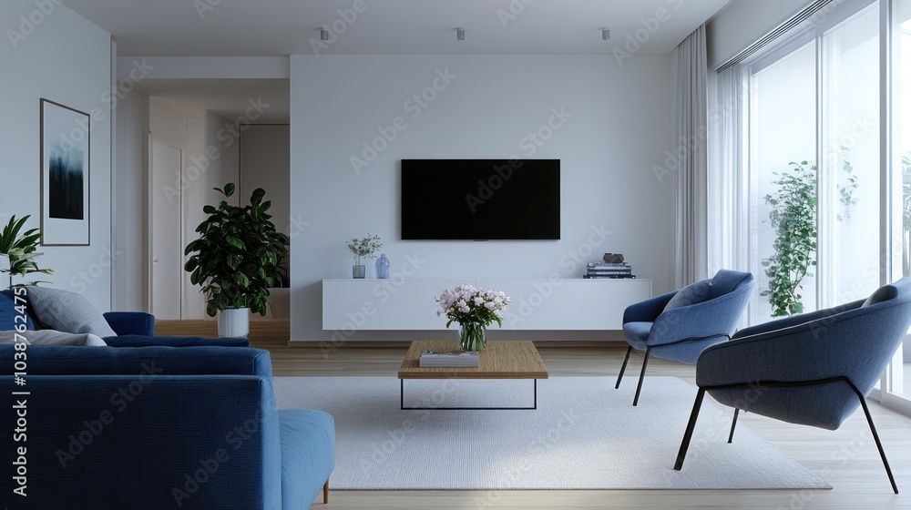 Modern Living Room with Blue Furniture Modern Living Room with Blue Furniture