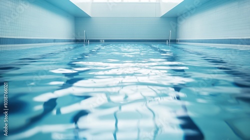 A swimming pool with rippling water, indoor setting with underwater lighting, Aquatic style