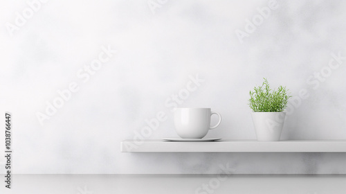 Wallpaper Mural Minimalist kitchen with open shelving and a single plant adding a natural touch Torontodigital.ca