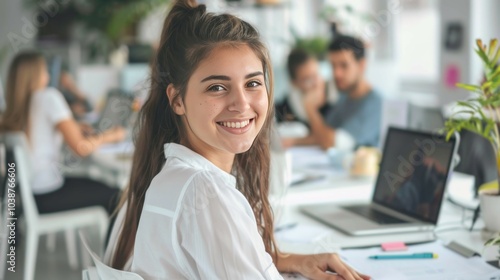 Female Student in College Library Study Space