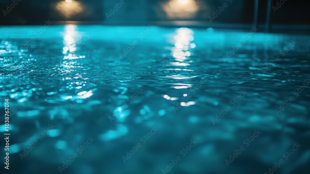 Obraz premium A swimming pool with rippling water, indoor setting with underwater lighting, Minimalist style