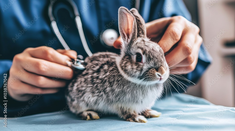Naklejka premium Adorable Rabbit at Veterinary Check-Up