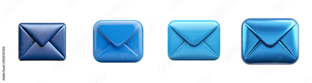 A collection of glossy blue email icons, isolated on a transparent background, representing communication technology and digital correspondence A collection of glossy blue email icons, isolated on a transparent background, representing communication technology and digital correspondence