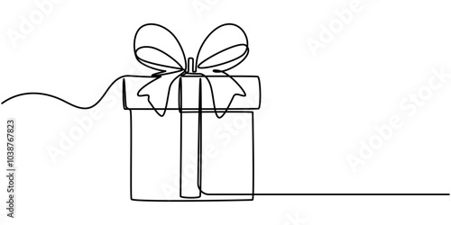 line art drawing of gift box. Wrapped surprise package for christmas or birthday party .Party and celebration. Gift box line art outline vector illustration, Christmas gift box continuous one line