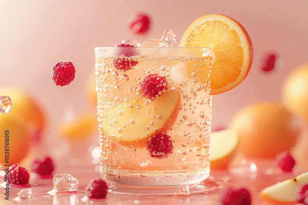 Refreshing Sparkling Citrus and Berry Drink with Ice and Fresh Fruit Slices Refreshing Sparkling Citrus and Berry Drink with Ice and Fresh Fruit Slices
