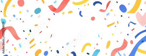 Celebrating poster with confetti. Festive banner, anniversary, birthday or graduation vector background. Colorful confetti and ribbons flying