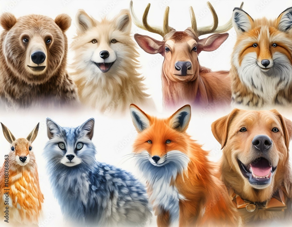 Set of animals isolated on a white background - illustration Set of animals isolated on a white background - illustration
