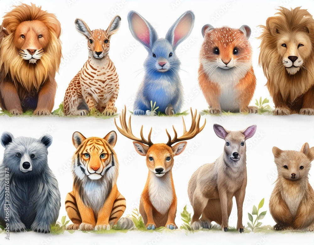 Set of animals isolated on a white background - illustration Set of animals isolated on a white background - illustration