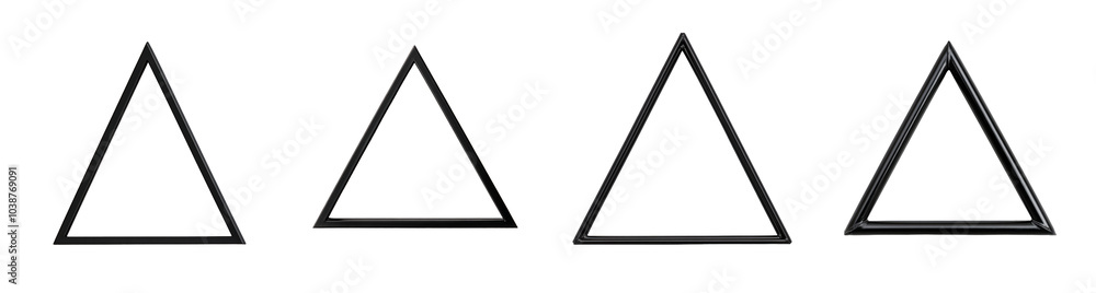 A collection of four black triangular frames isolated on a transparent background, perfect for design concepts and geometry lessons A collection of four black triangular frames isolated on a transparent background, perfect for design concepts and geometry lessons