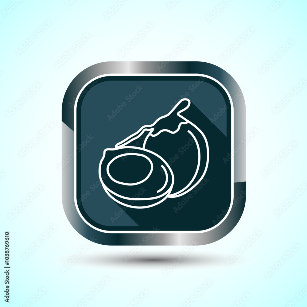 Coconut fruit icon design illustration, Organic fruit icon sign for apps and websites, Gray Shadow Button Design
