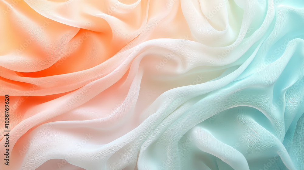 Obraz premium Elegant Flowing Fabric in Soft Gradient Pastel Colors Creates a Dreamy, Textured Abstract Background