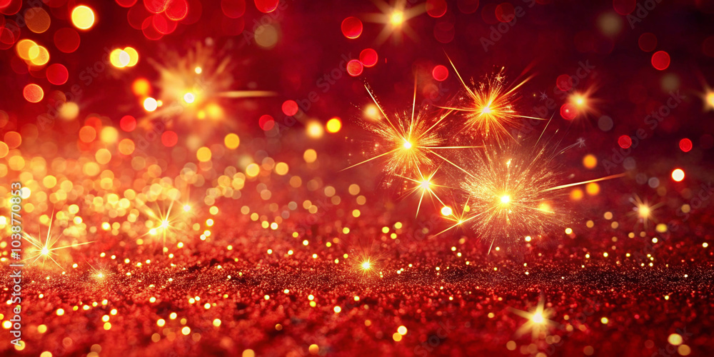 Golden Sparks on Blurred Red Background. Golden Sparks on Blurred Red Background.
