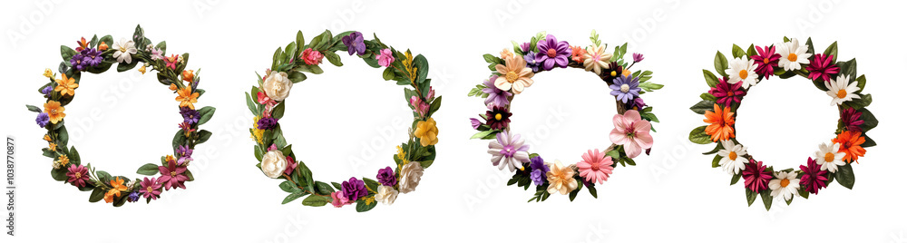 A collection of vibrant floral wreaths isolated on a transparent background, perfect for spring celebrations and Easter decorations A collection of vibrant floral wreaths isolated on a transparent background, perfect for spring celebrations and Easter decorations