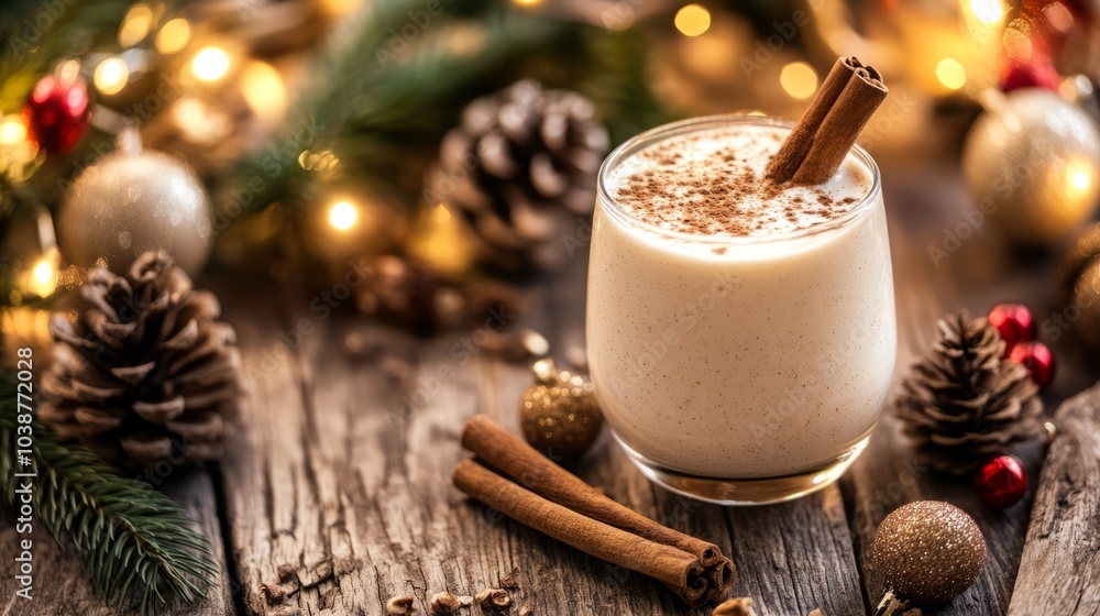 Tasty Christmas coffee drink with cream, beautifully assembled on a festive background Tasty Christmas coffee drink with cream, beautifully assembled on a festive background